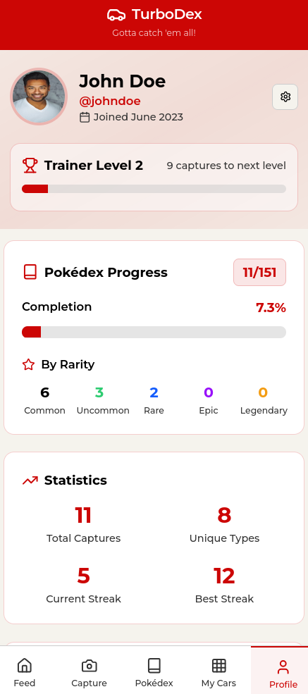TurboDex Profile Screen